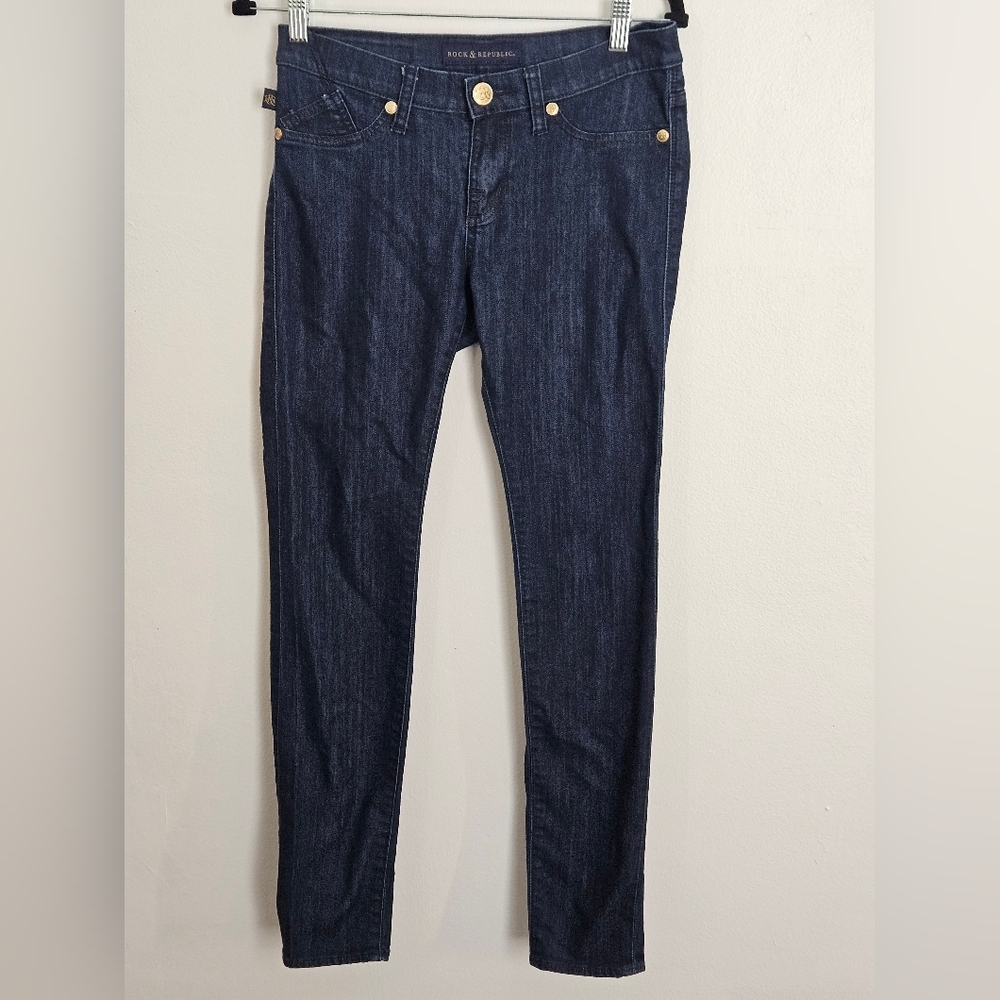 Rock & Republic Womens Jeans‎ Size 6 Kashmere Dark Wash Skinny Leg Gold Vintage